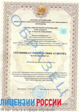 Образец сертификата соответствия аудитора №ST.RU.EXP.00006174-3 Новошахтинск Сертификат ISO 22000